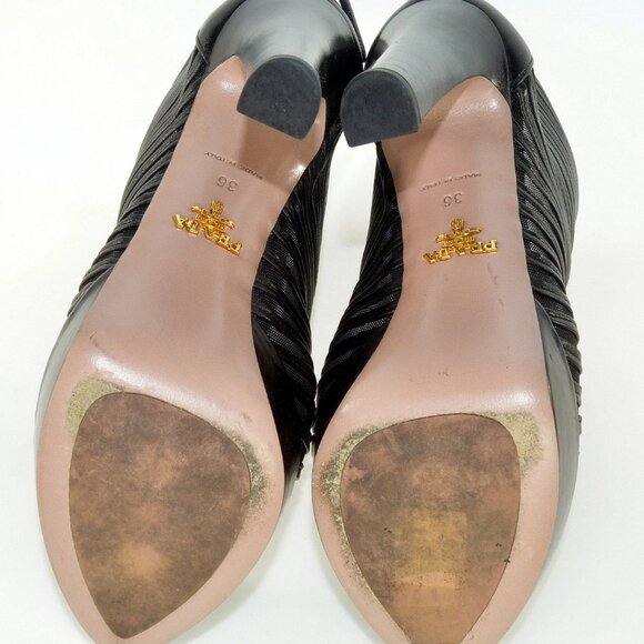 Prada Sexy Calzature Donna Leather & Mesh High Heel Platform Ankle Booties 36 - Picture 6 of 6